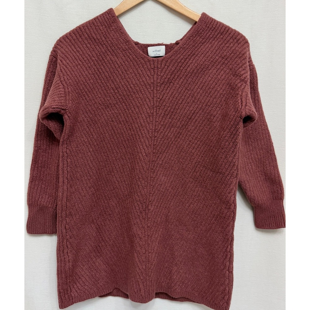 Wilfred Aritzia Thais Sweater 100% Merino Wool Burgundy Red Small 90830